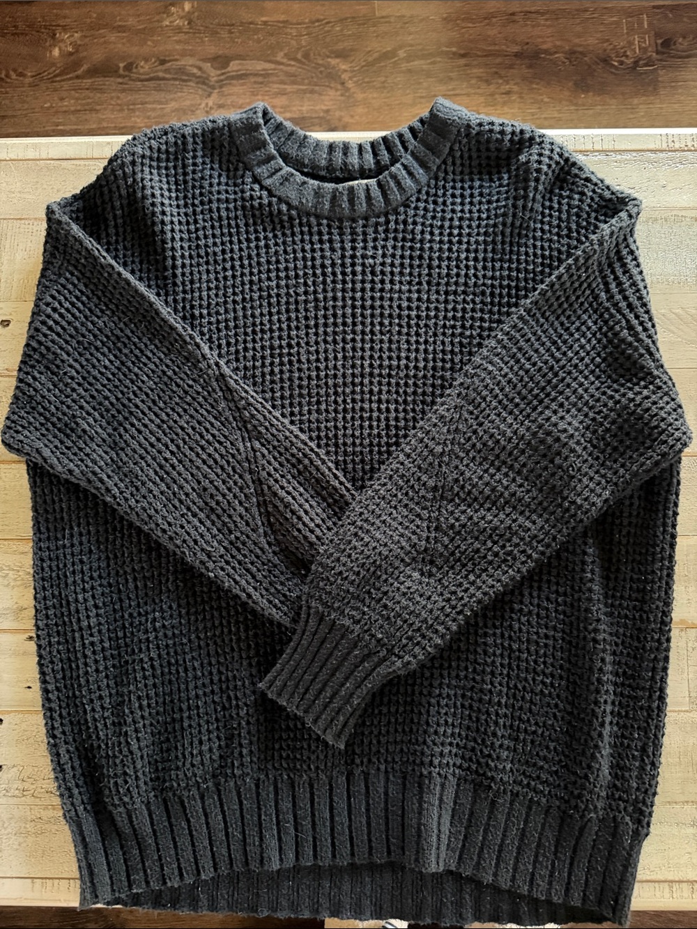 American Eagle Outfitters Black Waffle Knit Crewneck Sweater